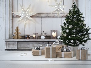 3d rendering. beautiful gift with Christmas ornaments
